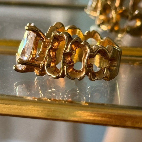 18K HGE Gold and Silver Teardrop Ring size 9 - Picture 3 of 11